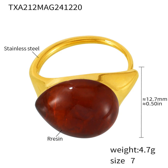 High Texture Multi Color Water Drop Resin Stainless Steel Opening Adjustable Ring With Electroplating For Women