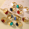 High Texture Multi Color Water Drop Resin Stainless Steel Opening Adjustable Ring With Electroplating For Women