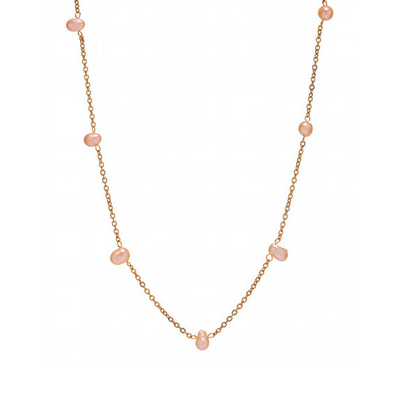 High Textured Pink Freshwater Pearl Collarbone Necklace In Stainless Steel With Geometric Shape And Electroplating For Women