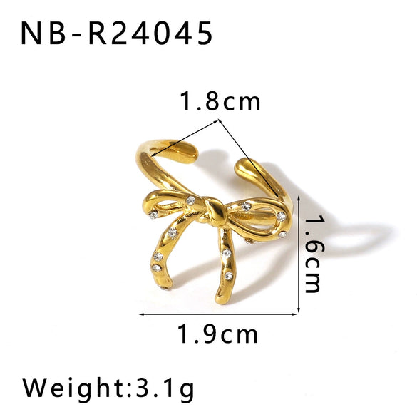 Highclass Temperament Personality Bow Irregular Opening Bracelet Ring For Female Made Of Stainless Steel And 18K With 18K Vacuum Plating In Furnace