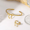 Highclass Temperament Personality Bow Irregular Opening Bracelet Ring For Female Made Of Stainless Steel And 18K With 18K Vacuum Plating In Furnace