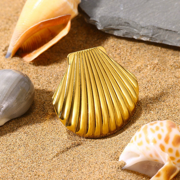 Highend Fashionable Exaggerated Holiday Style Stainless Steel Gold Platinum Shell Earrings With Ocean Life Pattern Electroplated