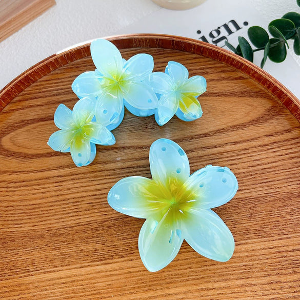 Highend Flower Claw Clip Set With Baking Paint Plumeria Pattern Women's Hair Accessory