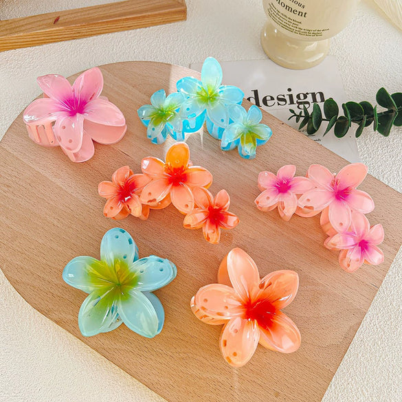 Highend Flower Claw Clip Set With Baking Paint Plumeria Pattern Women's Hair Accessory