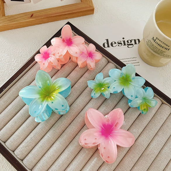 Highend Flower Claw Clip Set With Baking Paint Plumeria Pattern Women's Hair Accessory