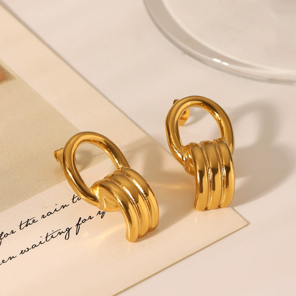Highend Geometric Hollow Stainless Steel Earrings With Electroplating Ins Influencer Style