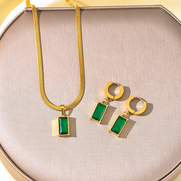 Highend Geometric Square Titanium Steel Blade Chain Necklace And Earrings For Women With Electroplating