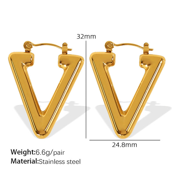 Highend Geometric 316L Stainless Steel Stud Earrings For Women With Electroplating And Inverted Triangle Design