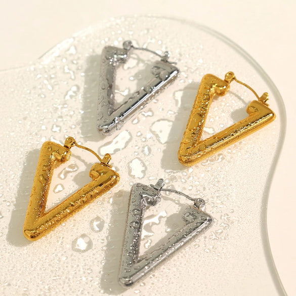 Highend Geometric 316L Stainless Steel Stud Earrings For Women With Electroplating And Inverted Triangle Design