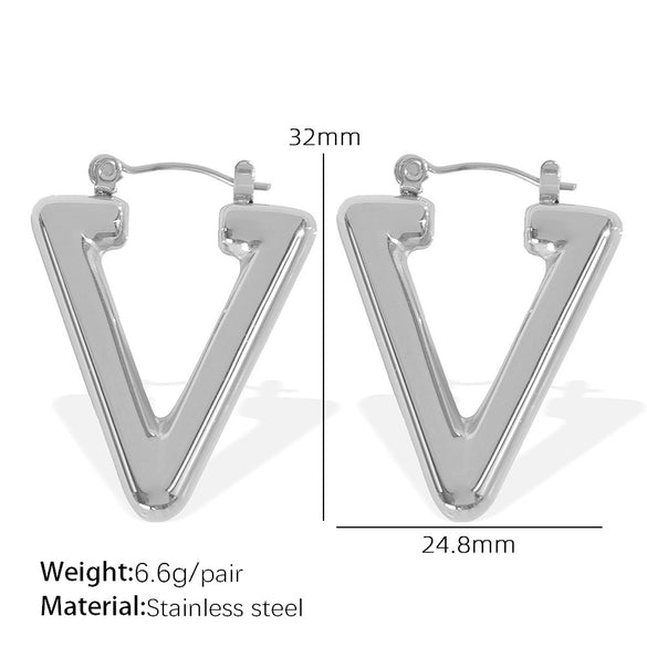 Highend Geometric 316L Stainless Steel Stud Earrings For Women With Electroplating And Inverted Triangle Design