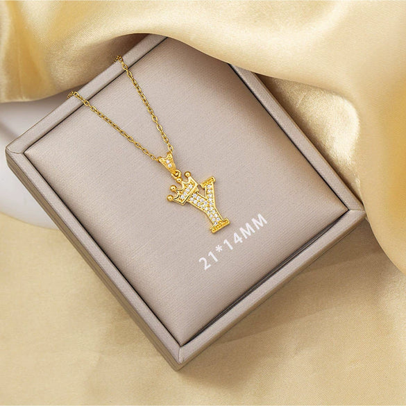Highend Jewelry Letter Stacking Necklace Titanium Steel Mixed Gemstone Setting Electroplating Fashionable