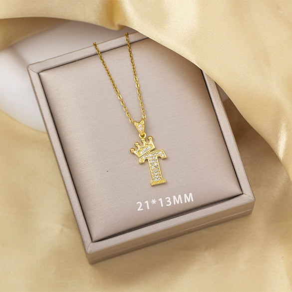 Highend Jewelry Letter Stacking Necklace Titanium Steel Mixed Gemstone Setting Electroplating Fashionable