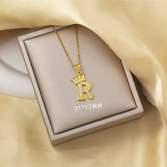 Highend Jewelry Letter Stacking Necklace Titanium Steel Mixed Gemstone Setting Electroplating Fashionable