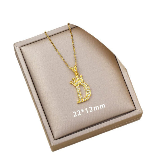 Highend Jewelry Letter Stacking Necklace Titanium Steel Mixed Gemstone Setting Electroplating Fashionable
