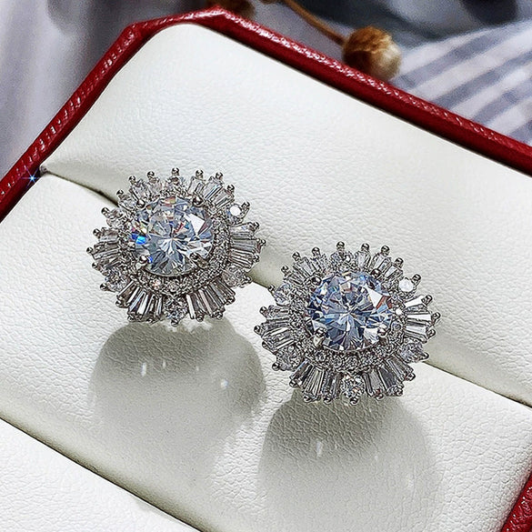 Highend Luxury Copper Snowflake And Flower Earrings With Full Diamond Zircon
