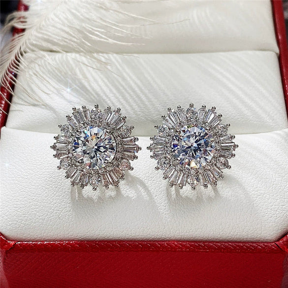 Highend Luxury Copper Snowflake And Flower Earrings With Full Diamond Zircon