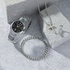 Highend Men's Business Style Metal Alloy Stainless Steel Round Dial Quartz Threeeye Watch Cross Necklace Bracelet Ring Set