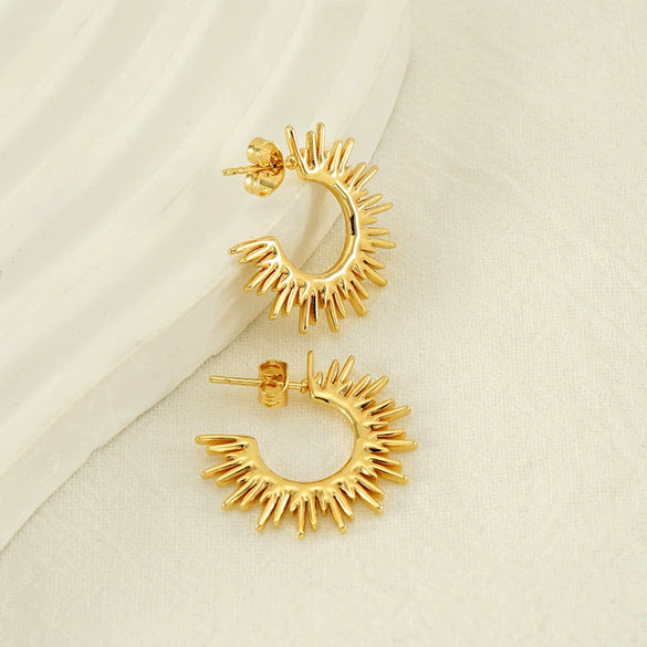 Highend Nonfading Titanium Steel Fanshaped Sunflower Earrings Electroplated Simple Style For Women