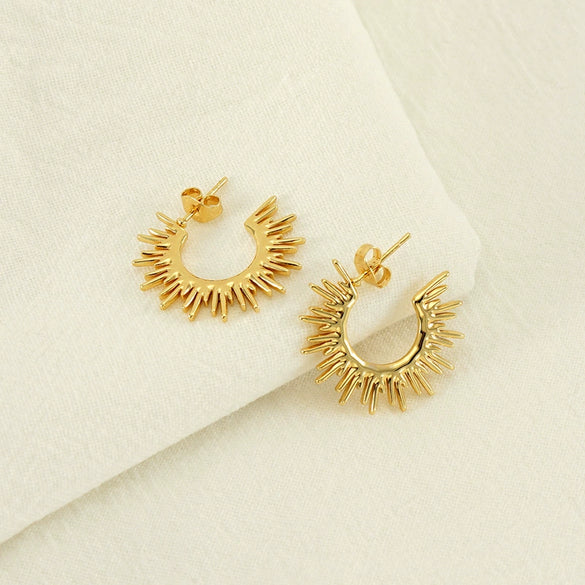 Highend Nonfading Titanium Steel Fanshaped Sunflower Earrings Electroplated Simple Style For Women