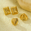 Highend Square Love Pleated Texture Stainless Steel Women's Vintage Heart Shape Electroplated Earrings