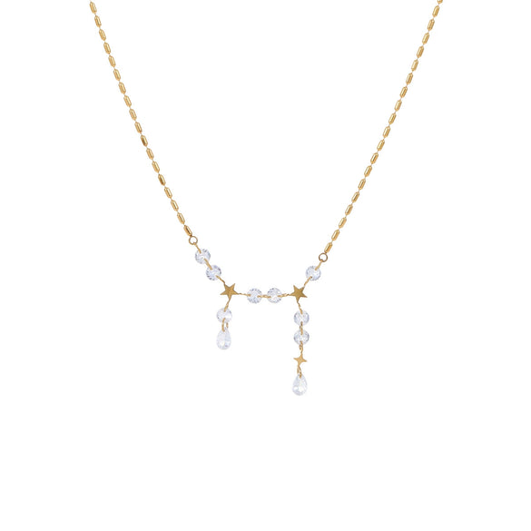 Highend Stainless Steel 18K Gold Plated Zircon Inlaid Geometric Tassel Necklace For Women