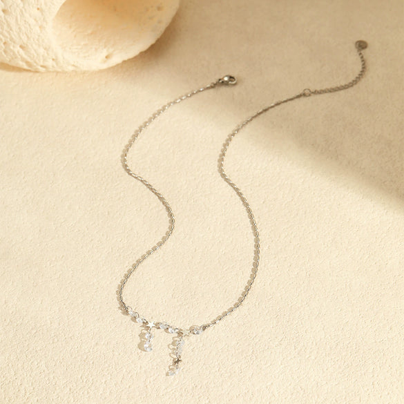 Highend Stainless Steel 18K Gold Plated Zircon Inlaid Geometric Tassel Necklace For Women