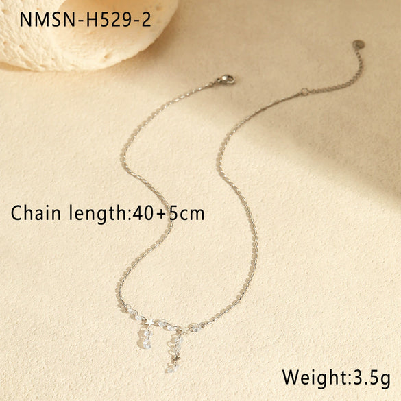 Highend Stainless Steel 18K Gold Plated Zircon Inlaid Geometric Tassel Necklace For Women