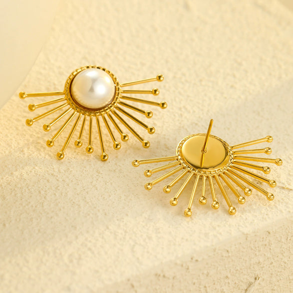 Highend Stainless Steel Vintage Half Sunflower Pattern Women's Earrings With Electroplating
