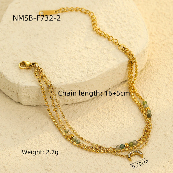 Highend Stainless Steel Women's Bracelet Multilayered Moon Zircon Electroplated Fashion Jewelry