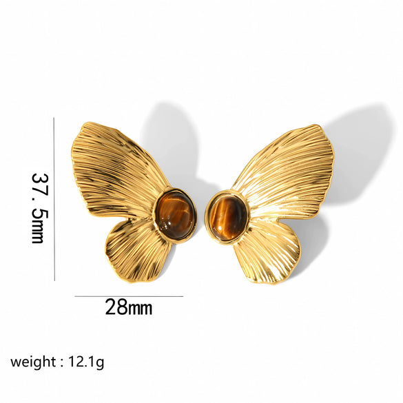 Highgrade Butterfly Pearl Earrings Titanium Steel With The Crown Pattern Electroplated