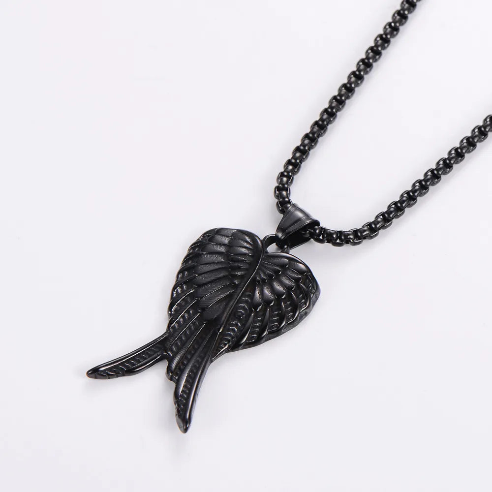 Hip-Hop Angel Wings Stainless Steel Polishing Pendant Necklace 1 Piece