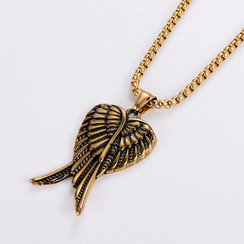 Hip-Hop Angel Wings Stainless Steel Polishing Pendant Necklace 1 Piece