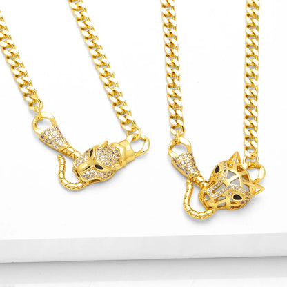 Hip-hop Animal Copper Plating Inlay Zircon 18k Gold Plated Necklace