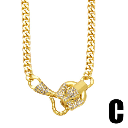 Hip-hop Animal Copper Plating Inlay Zircon 18k Gold Plated Necklace