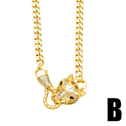 Hip-hop Animal Copper Plating Inlay Zircon 18k Gold Plated Necklace