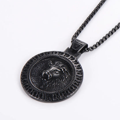 Hip-Hop Animal Lion Stainless Steel Lion Gold Plated Pendant Necklace