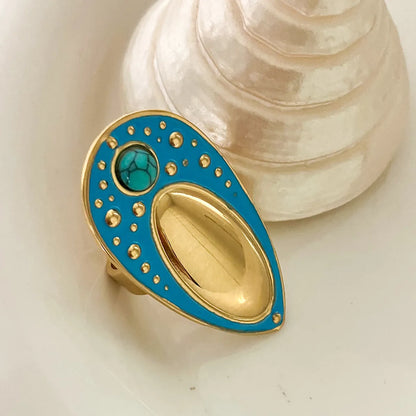 Hip-Hop Artistic Commute Oval Heart Shape Rhombus 304 Stainless Steel 14K Gold Plated Turquoise Rings In Bulk