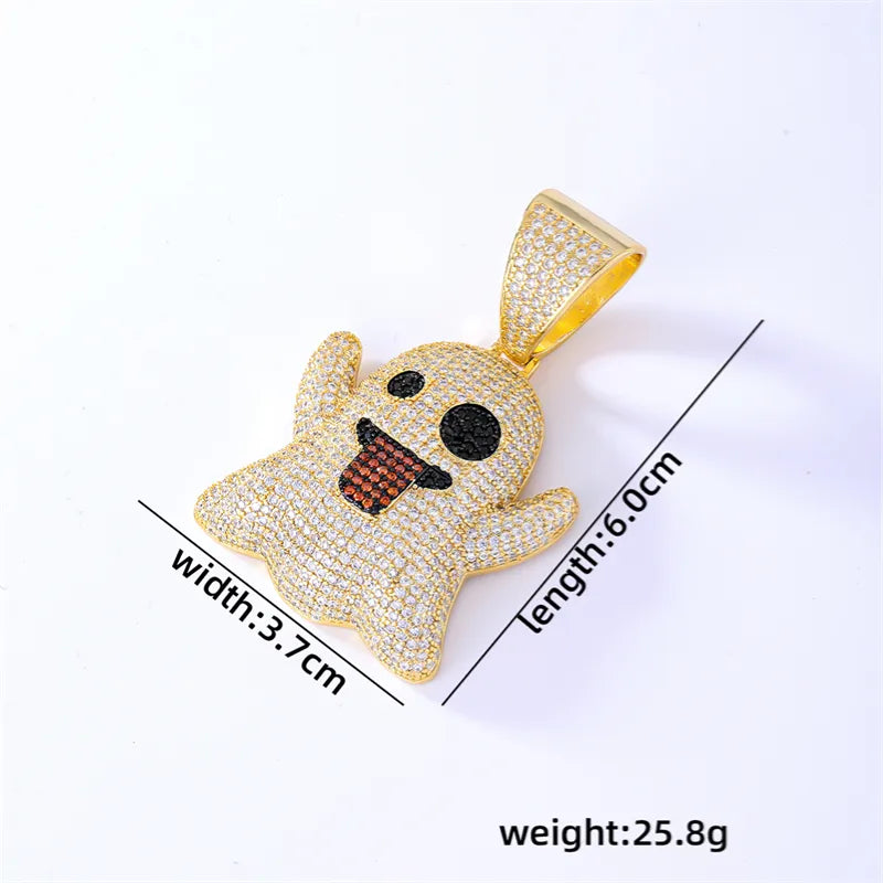 Wholesale Hip-Hop Basic Cool Style Ghost 304 Stainless Steel Copper Plating Inlay K Gold Plated Zircon Pendant Necklace