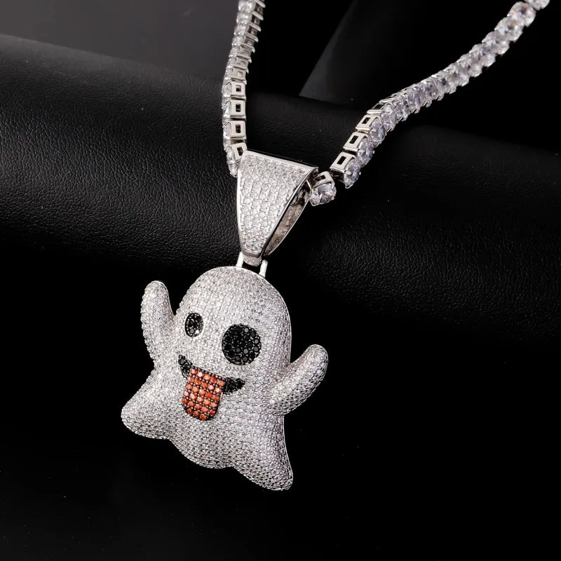 Wholesale Hip-Hop Basic Cool Style Ghost 304 Stainless Steel Copper Plating Inlay K Gold Plated Zircon Pendant Necklace