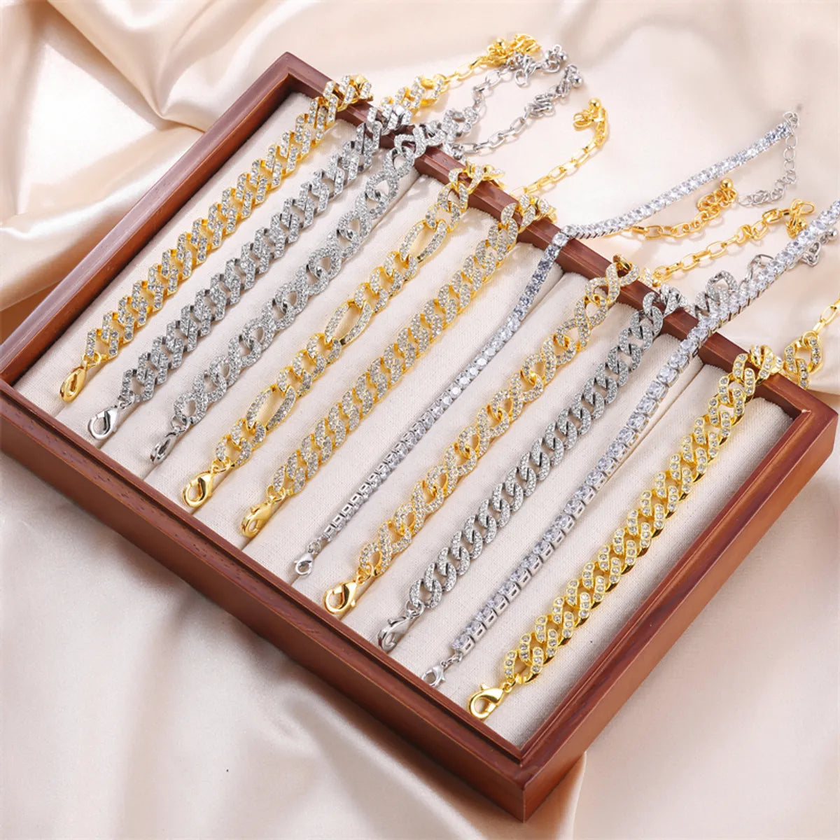 Hip-Hop Beach Geometric Alloy Inlay Rhinestones 18K Gold Plated Unisex Anklet