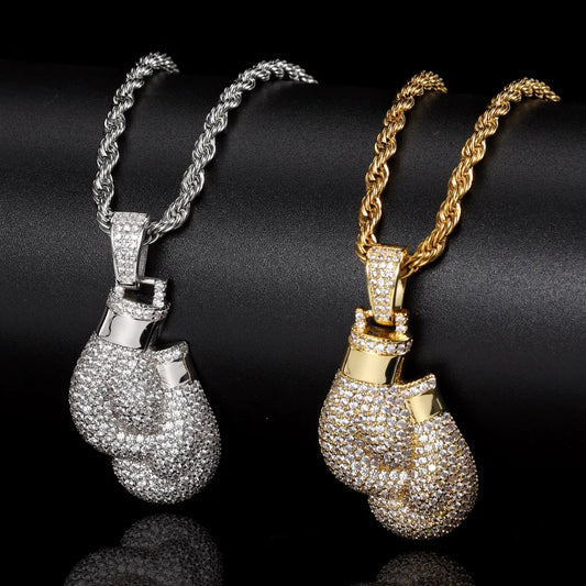 Hip-Hop Boxing Gloves Copper Plating Inlay Zircon Gold Plated Men'S Pendant Necklace