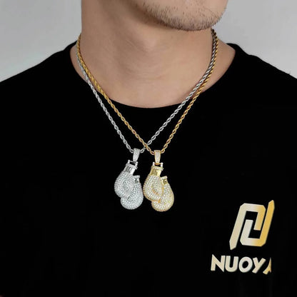 Hip-Hop Boxing Gloves Copper Plating Inlay Zircon Gold Plated Men'S Pendant Necklace