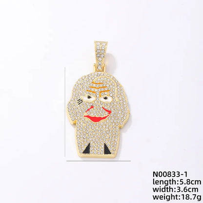 Hip-Hop Cartoon Character Stainless Steel Alloy Plating Inlay Rhinestones Gold Plated Silver Plated Men'S Charms Necklace