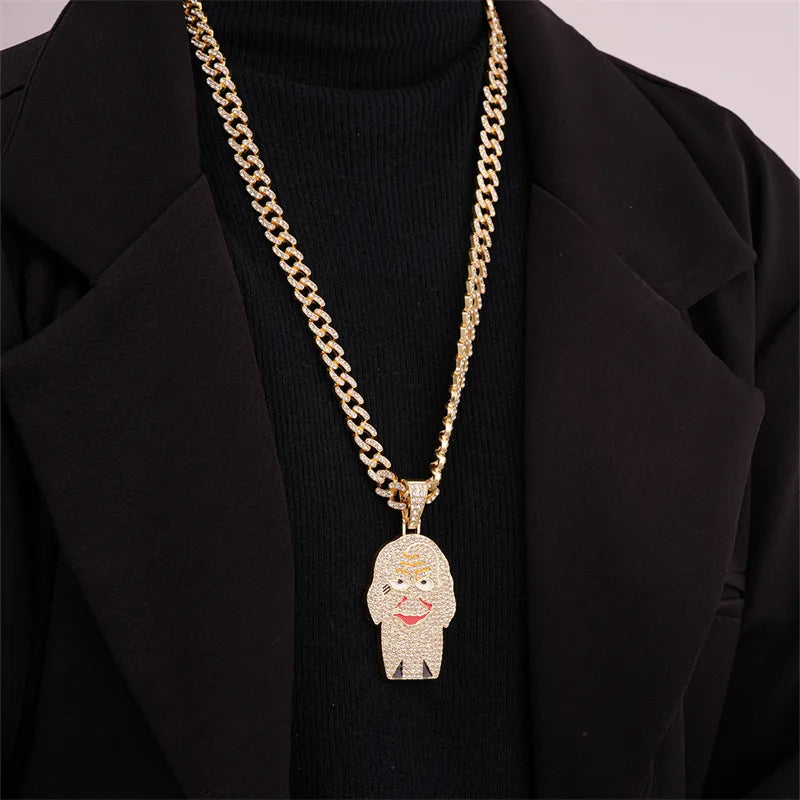 Hip-Hop Cartoon Character Stainless Steel Alloy Plating Inlay Rhinestones Gold Plated Silver Plated Men'S Charms Necklace