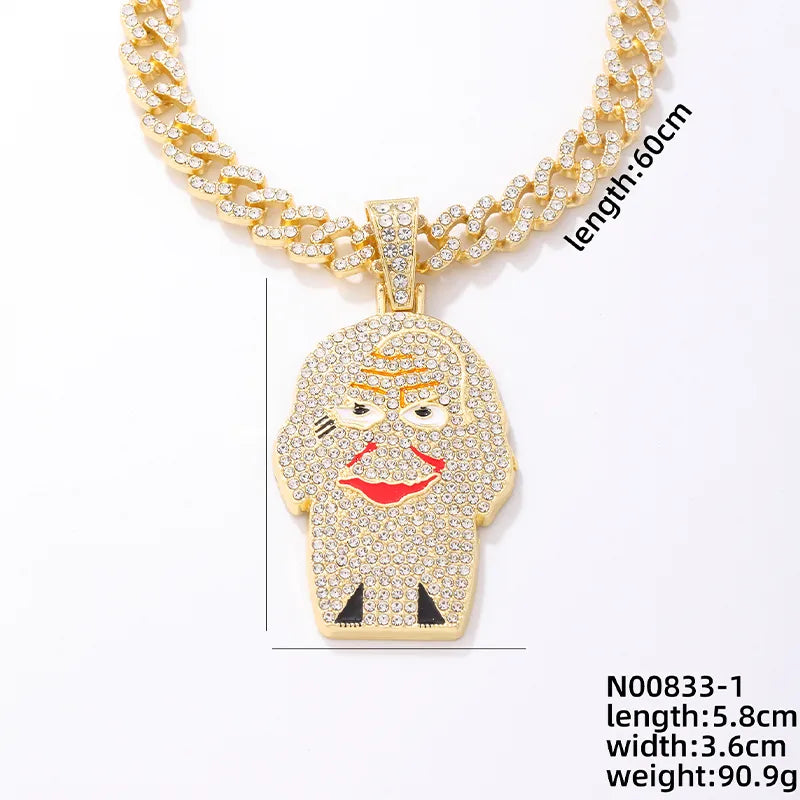 Hip-Hop Cartoon Character Stainless Steel Alloy Plating Inlay Rhinestones Gold Plated Silver Plated Men'S Charms Necklace