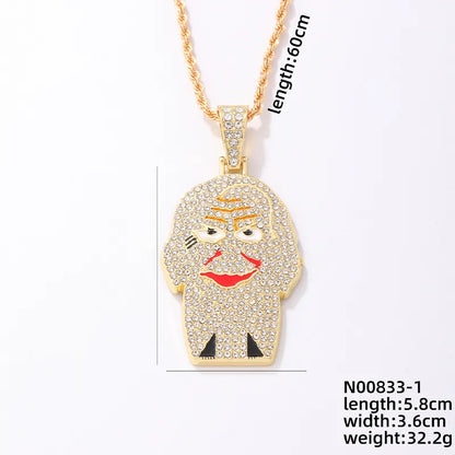 Hip-Hop Cartoon Character Stainless Steel Alloy Plating Inlay Rhinestones Gold Plated Silver Plated Men'S Charms Necklace