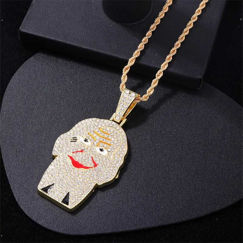 Hip-Hop Cartoon Character Stainless Steel Alloy Plating Inlay Rhinestones Gold Plated Silver Plated Men'S Charms Necklace