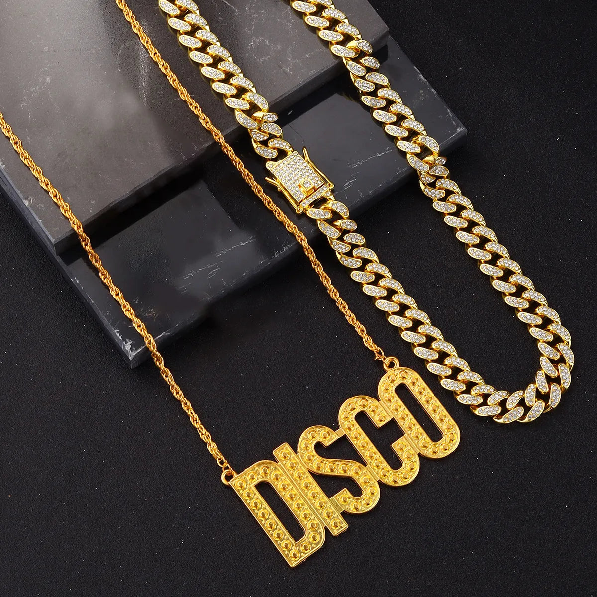 Hip-Hop Classic Style Cool Style Solid Color Alloy Zinc Inlay Artificial Rhinestones Men'S Necklace