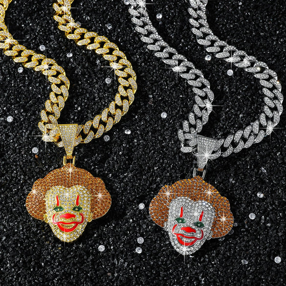 Hip Hop Clown Diamond Alloy Necklace Pendant Jewelry With Cuban Chain