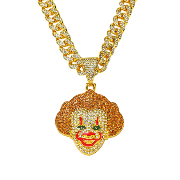 Hip Hop Clown Diamond Alloy Necklace Pendant Jewelry With Cuban Chain